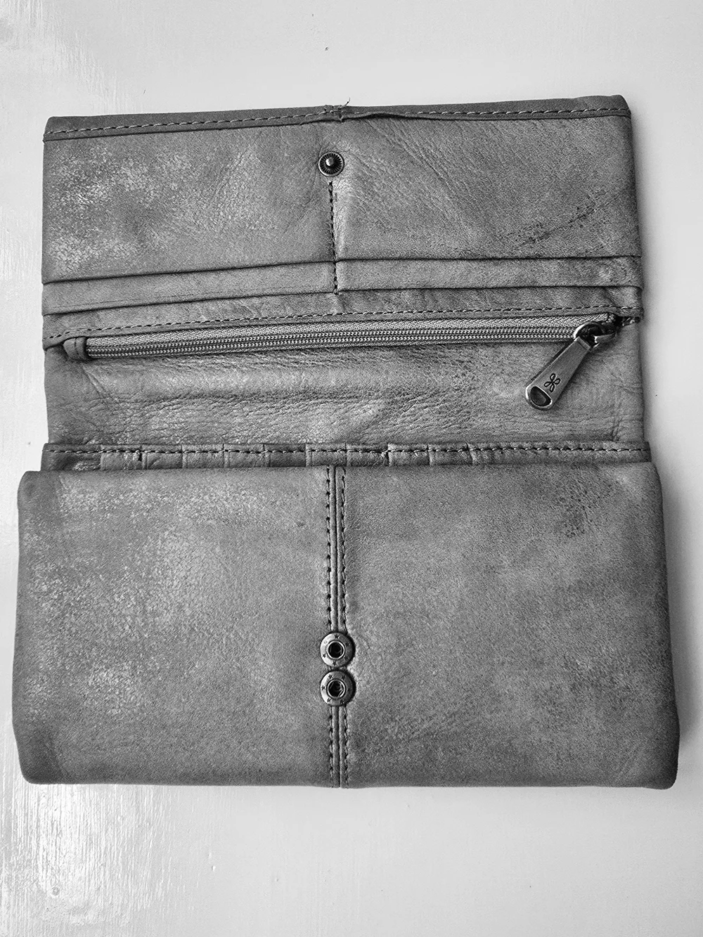 HOBO Gray Silver Metallic Trifold Wallet Wristlet